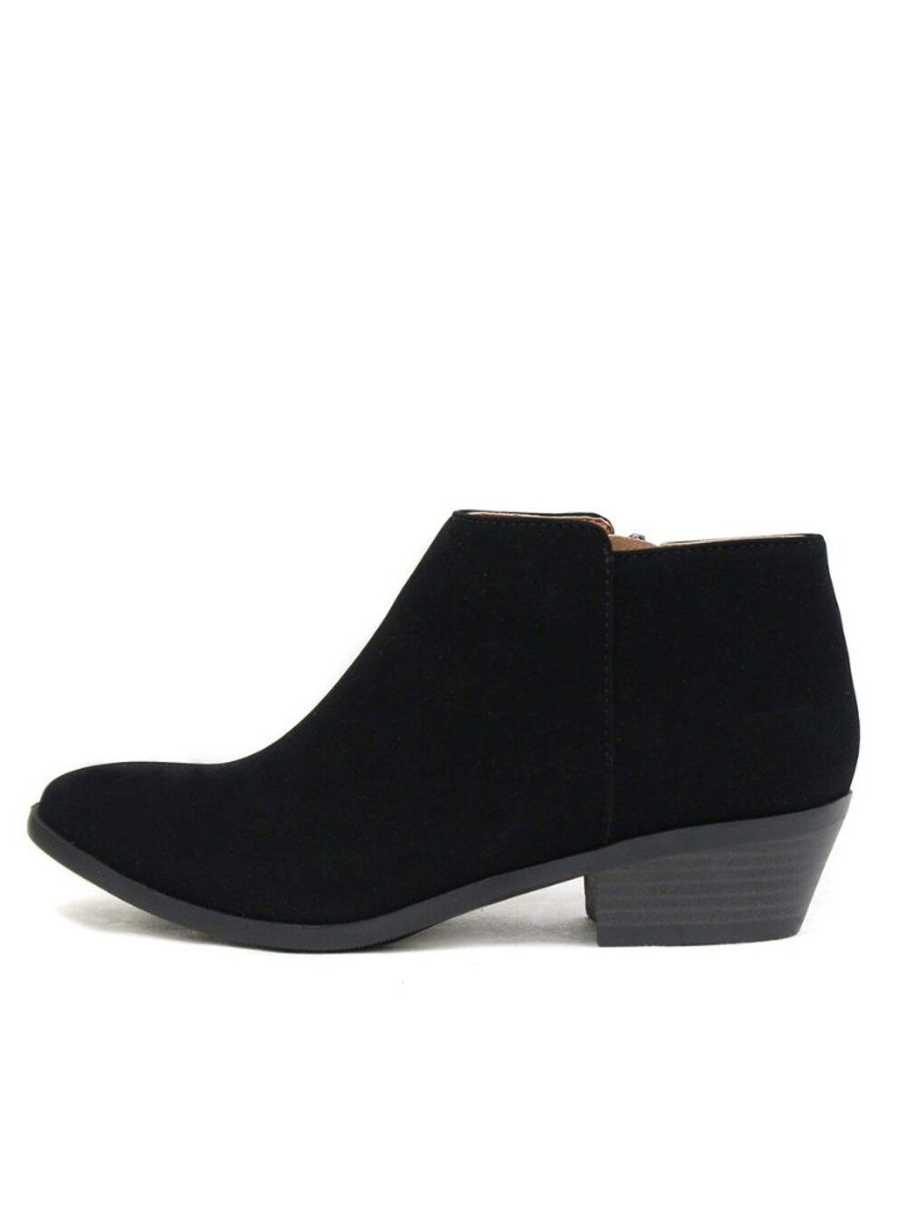 Women's Mug Round Toe Faux Suede Stacked Heel Western Ankle Bootie